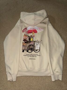 Hollister Cream Hoodie with Hot Dog Cart Graphic